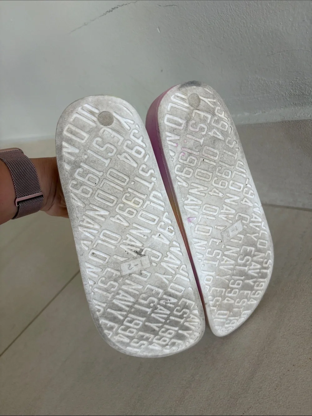 Old Navy Pastel Rainbow Double-Strap Slide Sandals - Pink/Yellow/Green